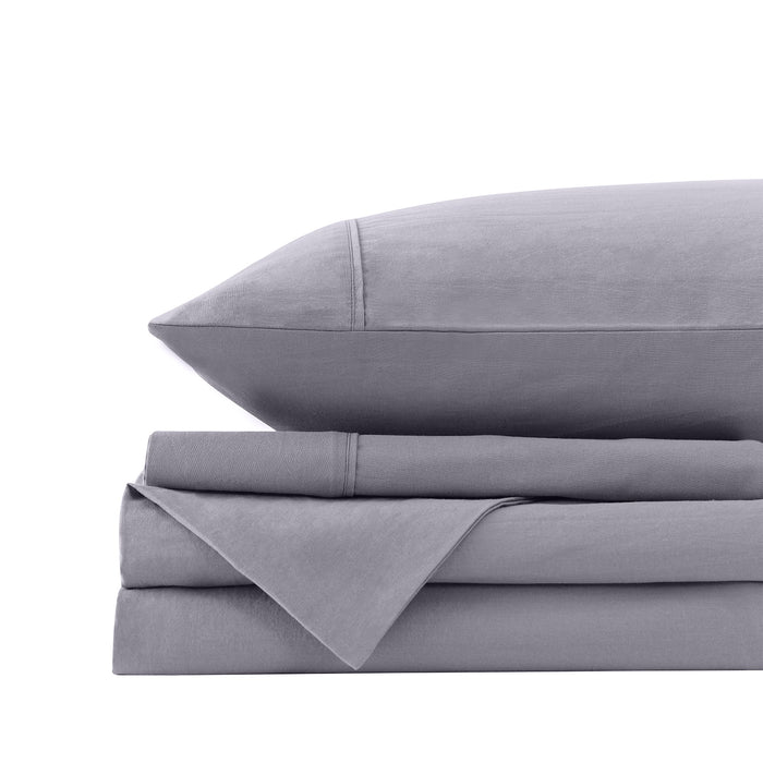 Royal Comfort Vintage Washed 100% Cotton Sheet Set Fitted Flat Sheet Pillowcases Single Grey