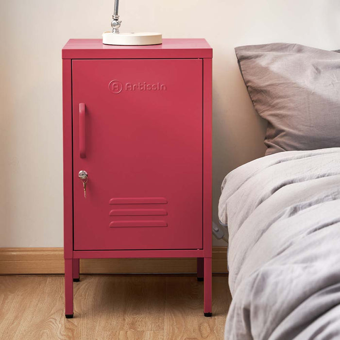 ArtissIn Mini Metal Locker Storage Shelf Organizer Cabinet Bedroom Pink