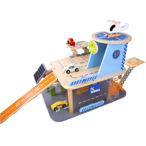 Classic World Eco Friendly Wooden Car Garage Play Set | Blue/Natural