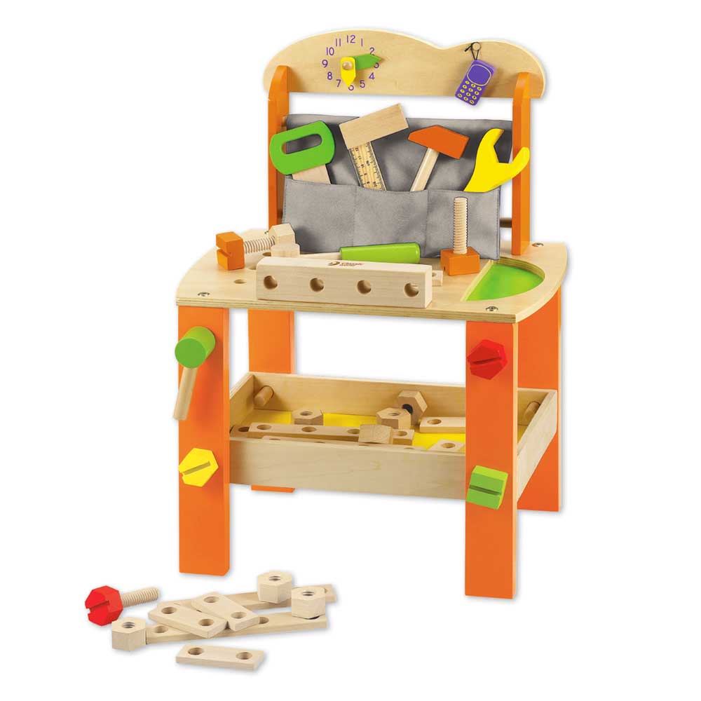 Classic World Wooden Kids Work Bench Set | Orange/Natural ...