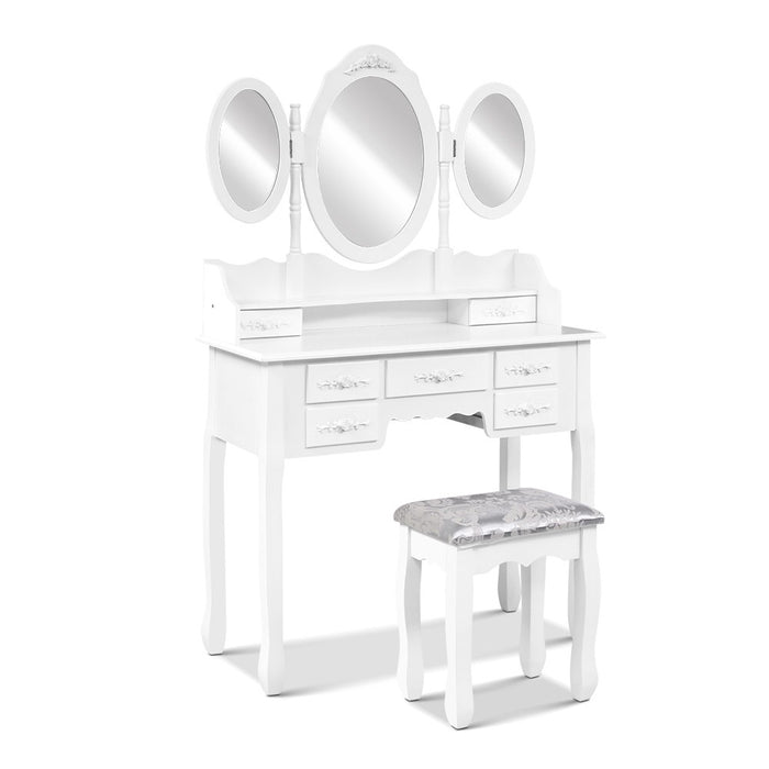 Artiss 7 Drawer Dressing Table with Mirror - White