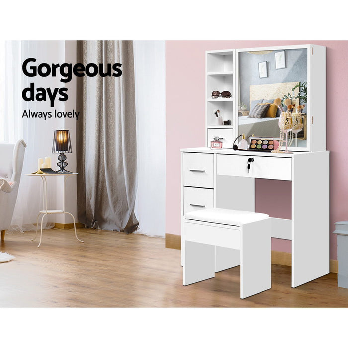 Artiss Dressing Table Stool Mirror Jewellery Cabinet Makeup Storage Drawer White