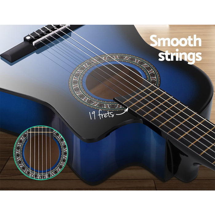 Alpha 34" Inch Guitar Classical Acoustic Cutaway Wooden Ideal Kids Gift Children 1/2 Size Blue