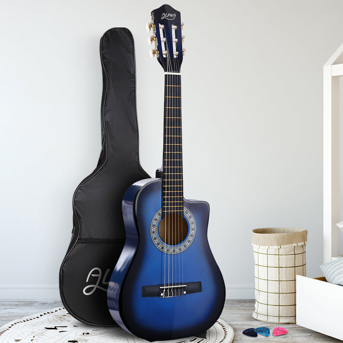Alpha 34" Inch Guitar Classical Acoustic Cutaway Wooden Ideal Kids Gift Children 1/2 Size Blue