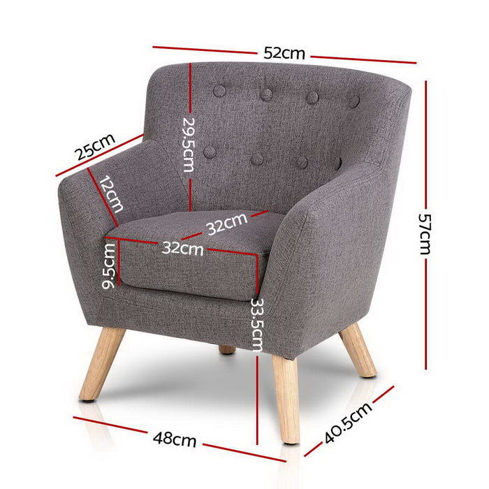 Keezi Kids Sofa Armchair Grey Linen Lounge Nordic French Couch Children Room