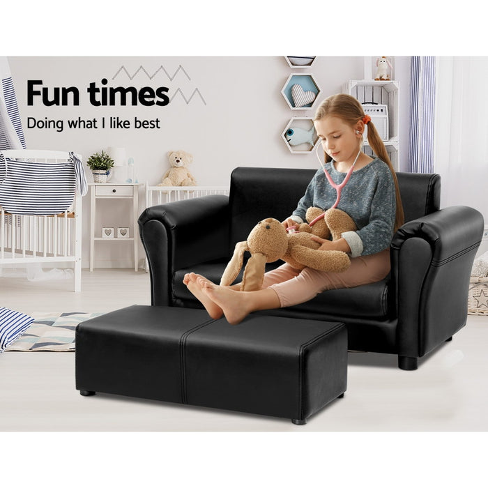 Keezi Kids Sofa Armchair Footstool Set Black Lounge Chair Children Lounge Couch