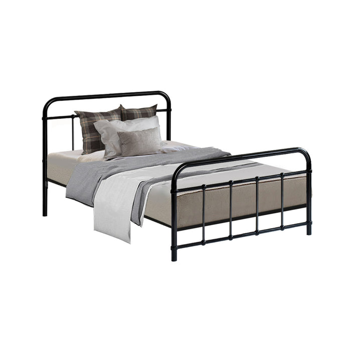 Metal Bed Frame Single Size Platform Foundation Mattress Base Leo Black