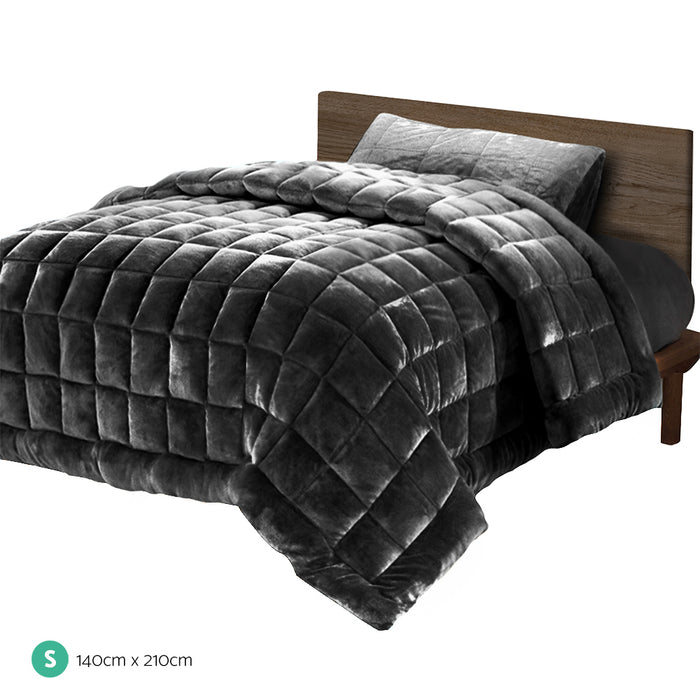 Giselle Bedding Faux Mink Quilt Fleece Throw Blanket Comforter Duvet Charcoal Single