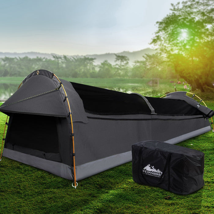 Weisshorn Camping Swags King Single Swag Canvas Tent Deluxe Dark Grey Large