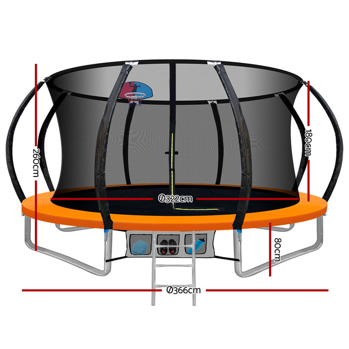 Everfit 12FT Trampoline Round Trampolines With Basketball Hoop Kids Present Gift Enclosure Safety Net Pad Outdoor Orange