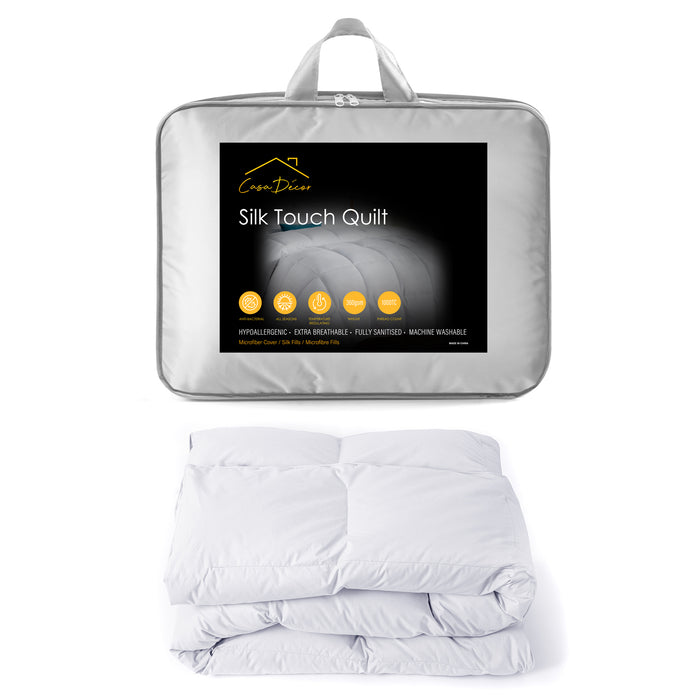 Casa Decor Silk Touch Quilt 360GSM All Seasons Antibacterial Hypoallergenic Single White