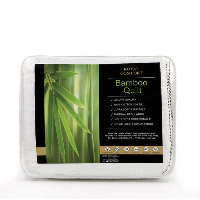 Royal Comfort Bamboo Blend Quilt 250GSM Luxury Doona Duvet 100% Cotton Cover Single White