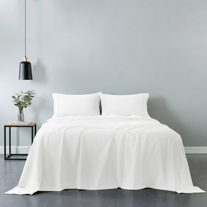 Royal Comfort Vintage Washed 100% Cotton Sheet Set Fitted Flat Sheet Pillowcases Single White