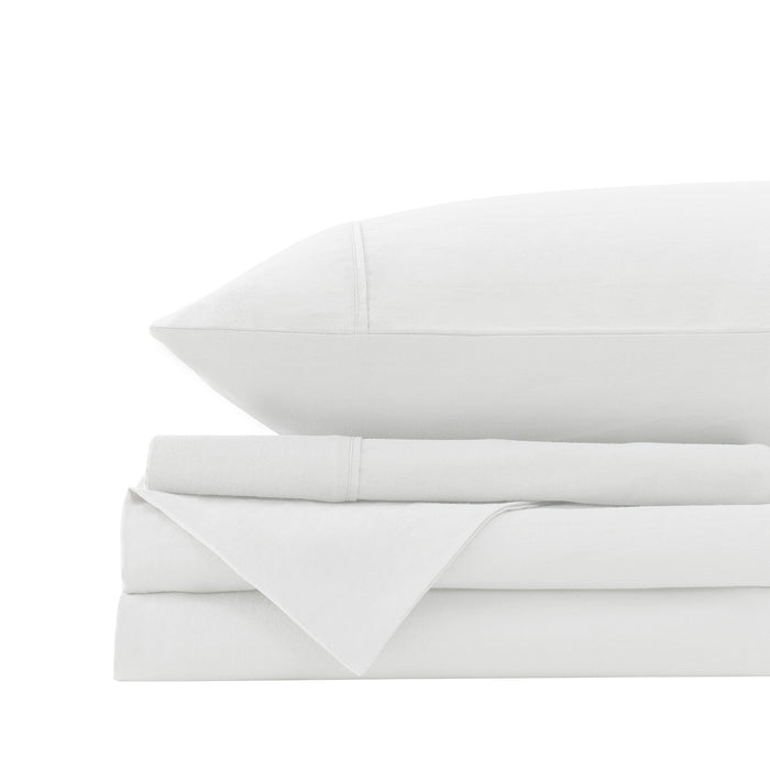 Royal Comfort Vintage Washed 100% Cotton Sheet Set Fitted Flat Sheet Pillowcases Single White