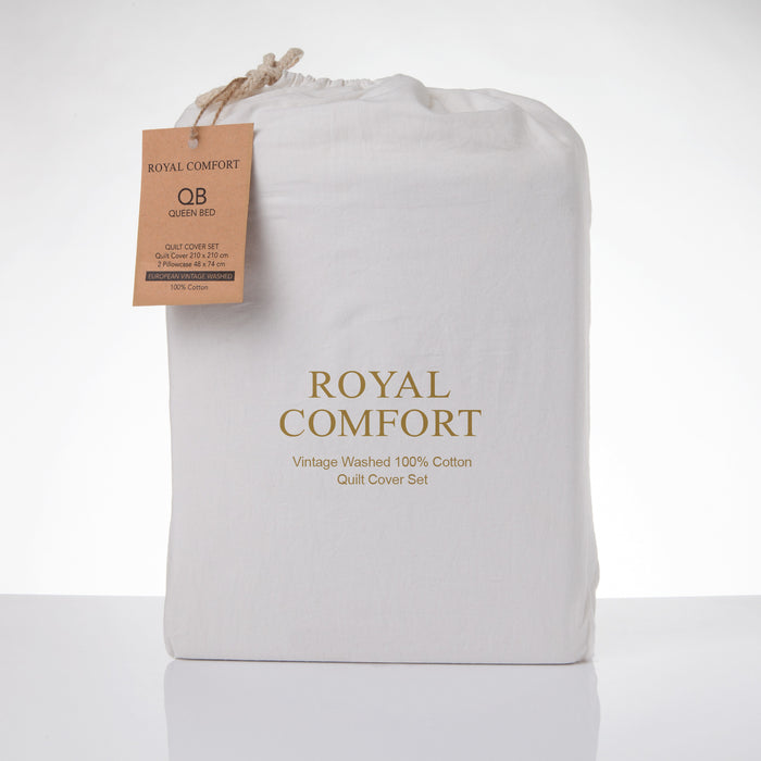 Royal Comfort Vintage Washed 100% Cotton Quilt Cover Set Bedding Ultra Soft Single White