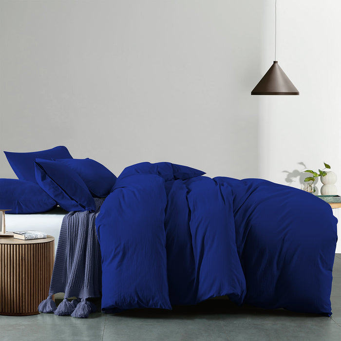 Royal Comfort Vintage Washed 100% Cotton Quilt Cover Set Bedding Ultra Soft Single Royal Blue