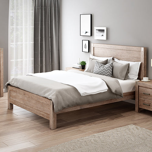 Bed Frame King Single Size in Solid Wood Veneered Acacia Bedroom Timber Slat in Oak