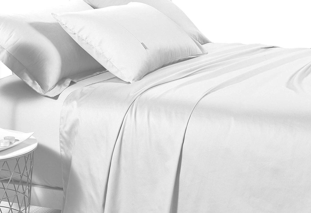 Luxton King Single Size 500TC Cotton Sateen Fitted Sheet (White Color)