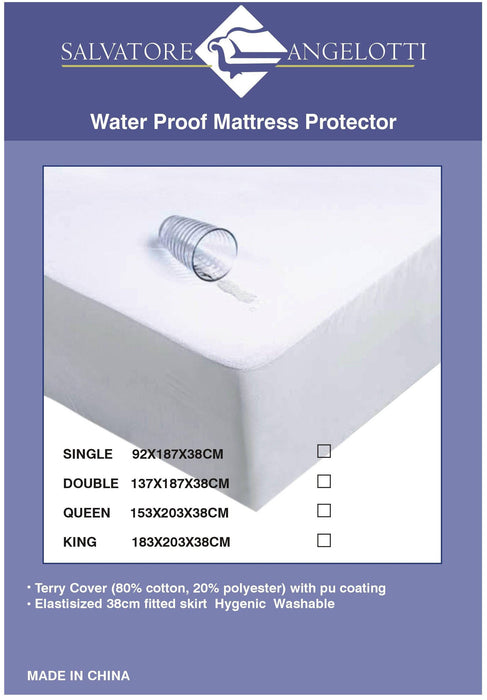 King Single Mattress Protector - Waterproof Terry w Skirt