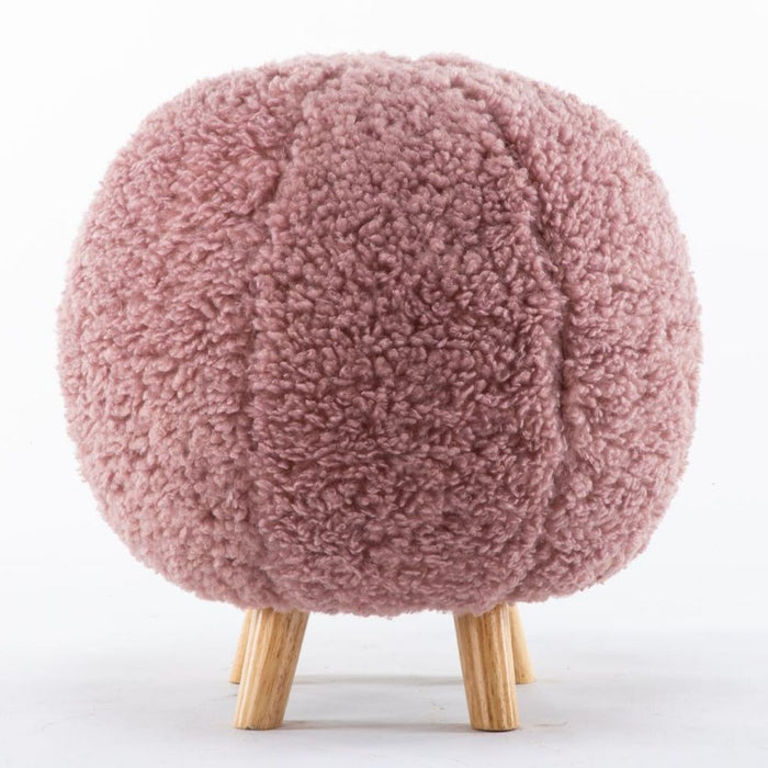 Pink Fleece Ball Stool with Natural Wooden Legs