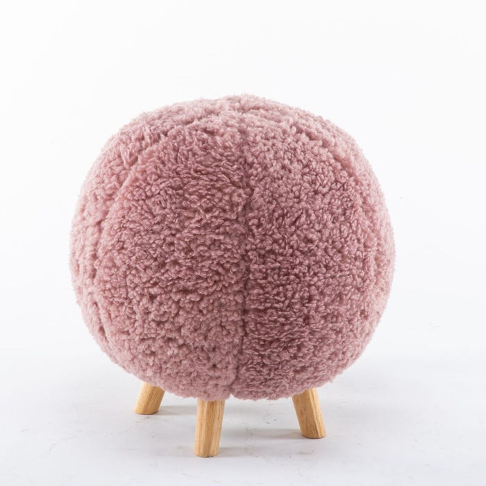 Pink Fleece Ball Stool with Natural Wooden Legs