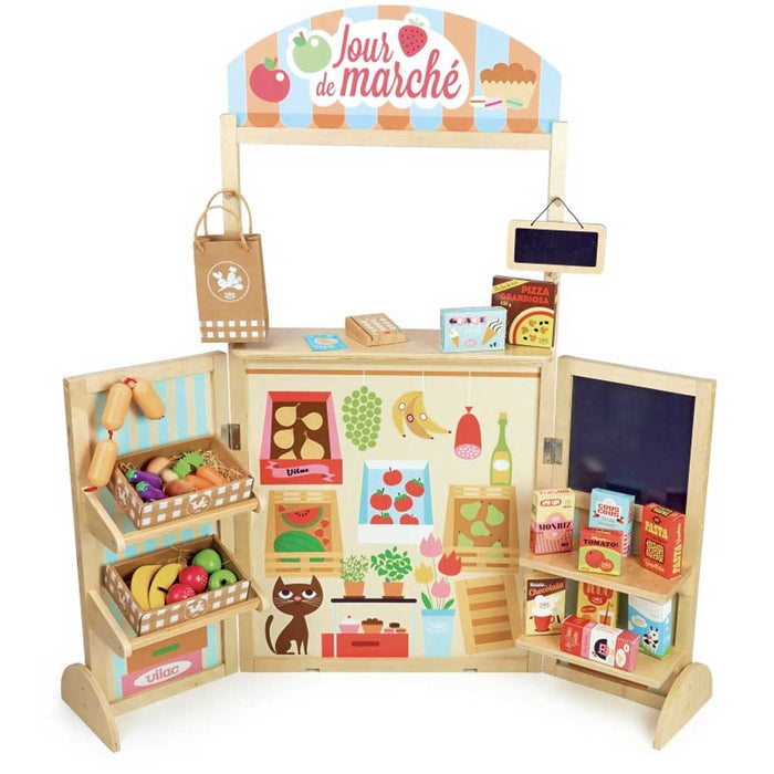 Vilac Large Retro Grocery Store Wooden Kitchen Play Set | Natural