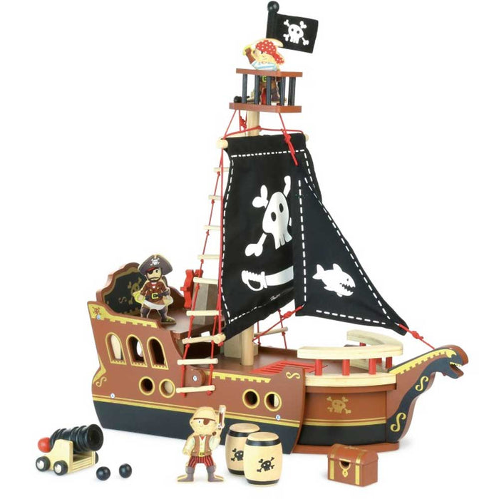Vilac Wooden Pirate Ship Play Set | Brown/Black