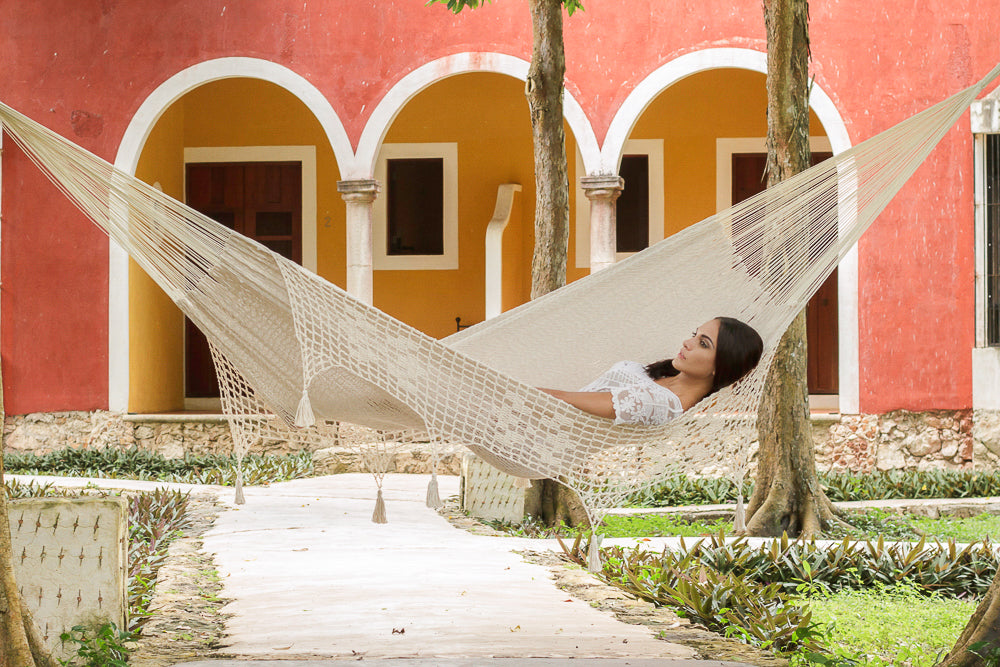 Deluxe Outdoor Cotton Mexican Hammock  in Cream Colour King Size